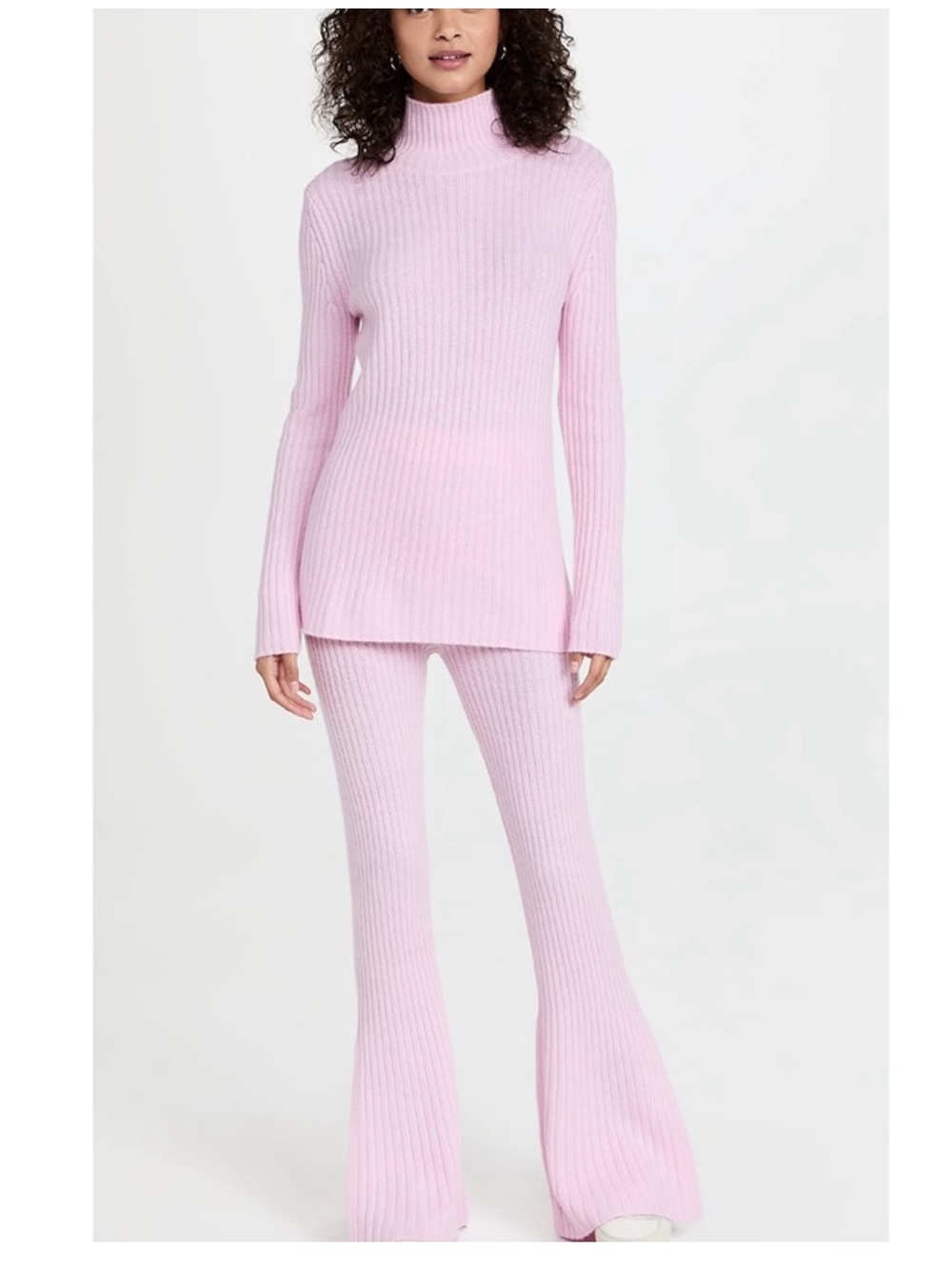 Something Navy Light Pink Ribbed Flare Pants